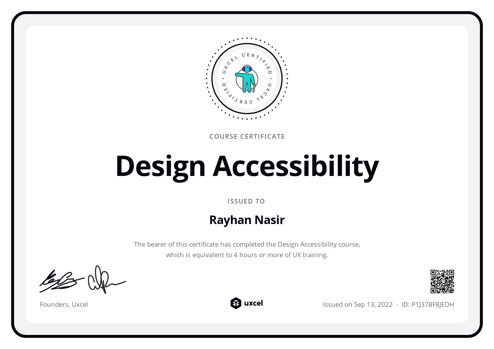 Rayhan Nasir's certificate